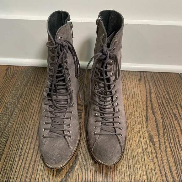 Jeffery Campbell distressed gray suede lace up heeled boots size 38/7-7.5 - Picture 2 of 8